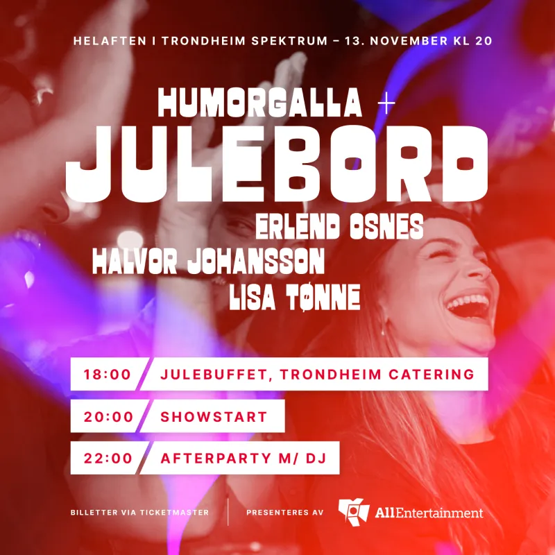 Humorgalla julebord med middag og afterparty